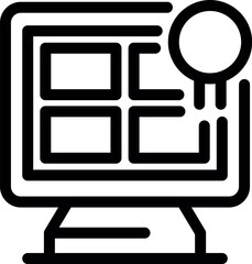 Simple icon of a computer program showing data analysis with a magnifying glass hovering over it