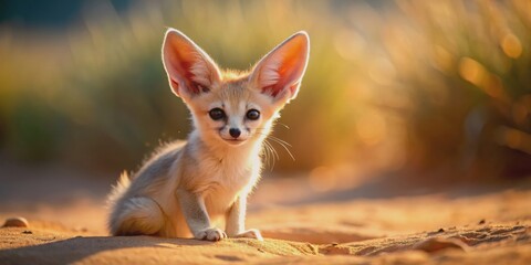 Adorable baby fennec fox in the desert, fennec fox, cute, adorable, wildlife, animal, desert, sandy, small, ears, mammal, nature