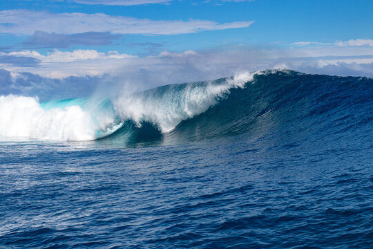 A monster wave at Teahupoo (The end of the road)  Tahiti, French Polynesia. The village of Teahupoo is known as &ldquo;The end of the road&rdquo; because the road from Papeete ends there.