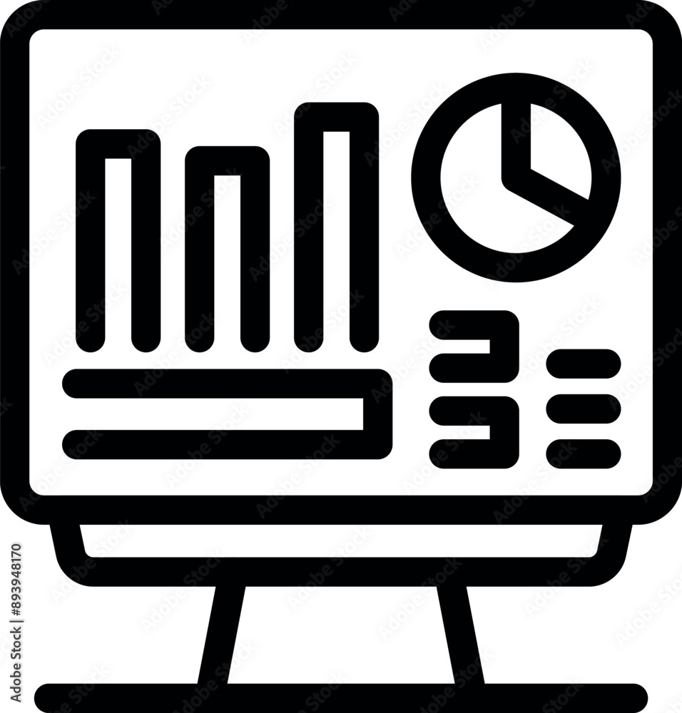 Poster simple, bold icon of a computer monitor displaying various business charts and graphs