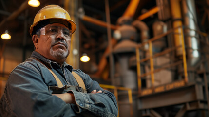 Confident Industrial Worker in Factory Setting ..