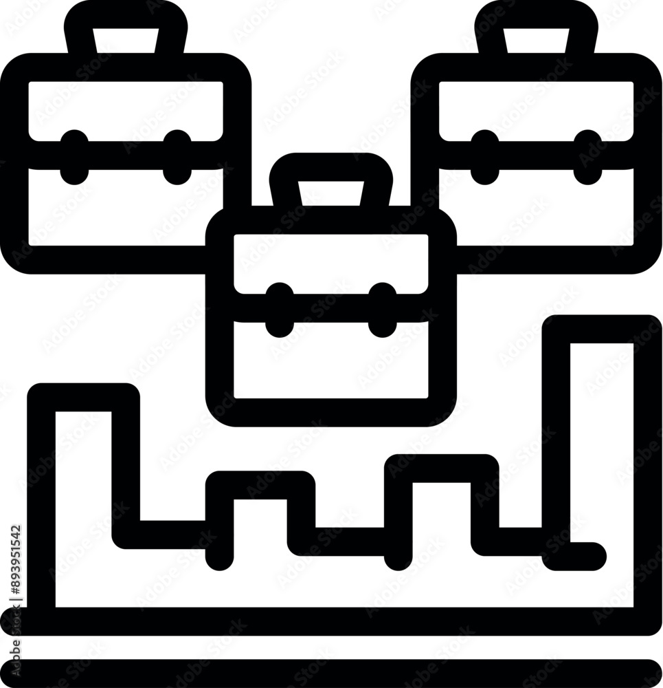 Poster simple icon of briefcases hovering over a line graph representing business people analyzing financia