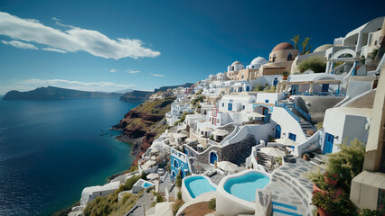 Obraz premium Santorini - Landscape Wallpaper, Nature Background, Aerial Photography, Drone Views