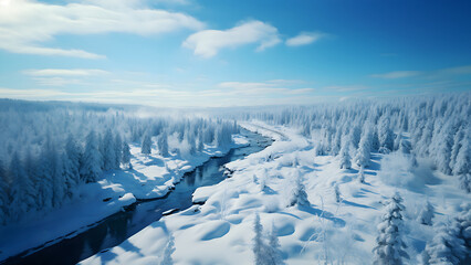 Winter Stream - Landscape Wallpaper, Nature Background, Aerial Photography, Drone Views