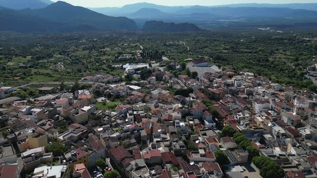aerial view of Historic Village Of Dorgali In Sardinia, Italy 