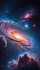 Obraz premium A mesmerizing view of a galaxy in space, showcasing its spiral arms and glowing center, with stars scattered across the dark expanse