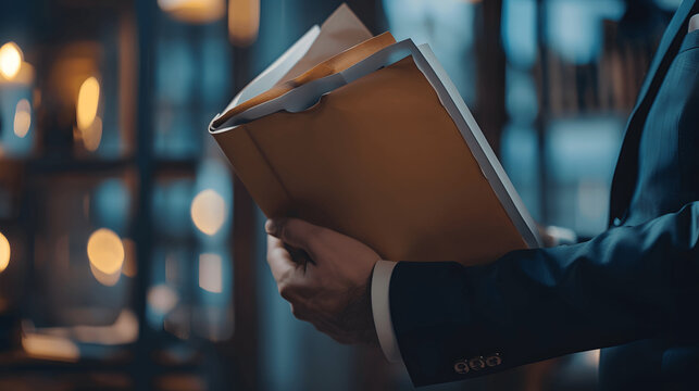 Lawyer holding confidential legal file, criminal defense case