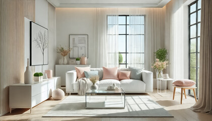Fototapeta premium Charming Living Room with Pastel Hues