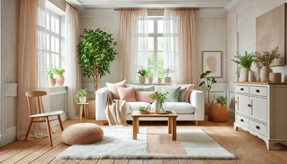 Fototapeta premium Charming Living Room with Pastel Hues