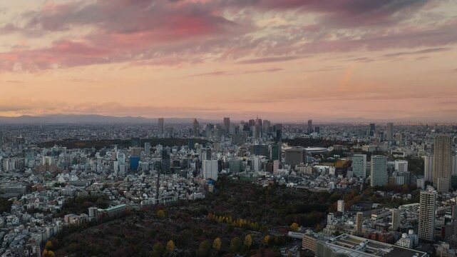 tokyo city cityscape skyline timelapse day to night aerial view,time lapse of business shinjuku district ward from high point of view at sunset