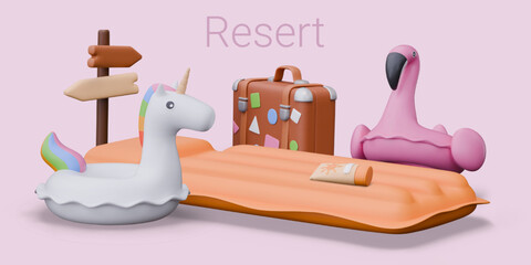 Commercial poster for family holidays at resort. Entertainment for adults and children