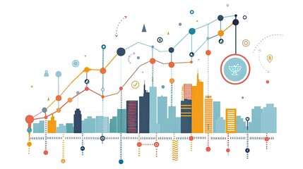 Timeline graph highlighting key business development phases