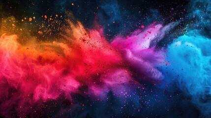 Obraz premium Vivid color burst of powdered pigments spreading across a dark surface