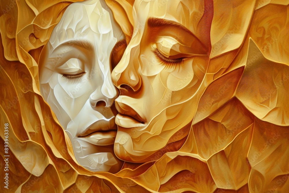 Poster This image showcases golden layered textures creating a soft abstract pattern, offering a sense of subtle beauty and depth with its gentle combinations of shapes and tones.