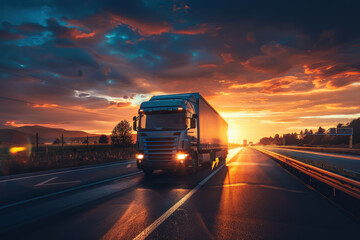 Sunset Trucking: A Serene Twilight Journey 