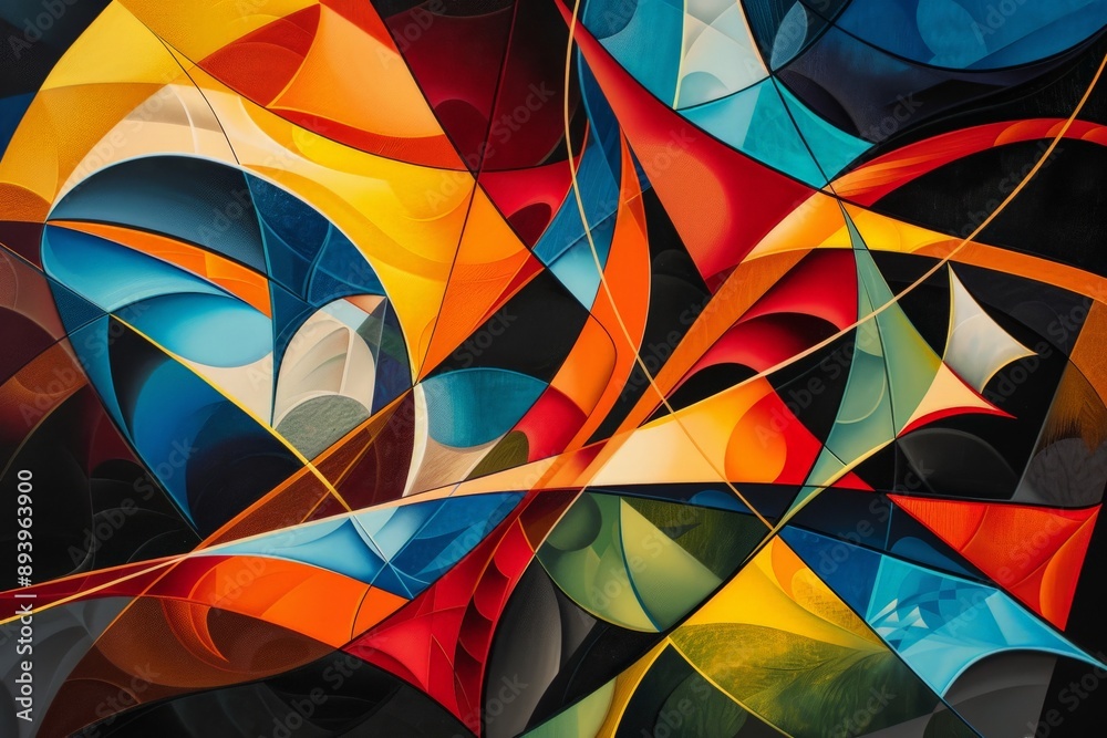 Leinwandbilder A vibrant abstract geometric design featuring a mix of vivid colors and sharp angles, creating a dynamic and energetic visual experience with its modern and striking elements.