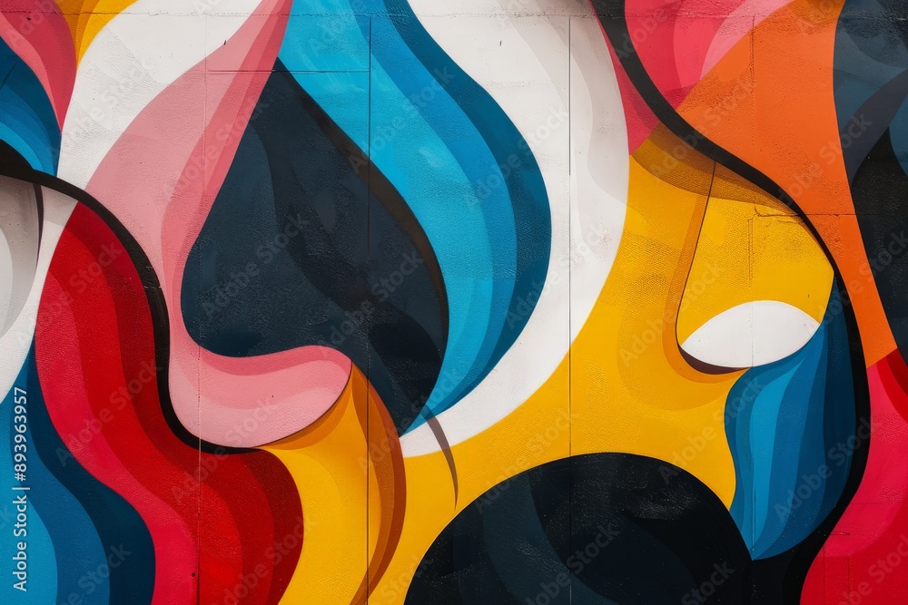 Fototapete This visually appealing abstract painting features a mesmerizing blend of colorful flowing shapes and lines, creating a dynamic and vibrant composition that grabs attention.