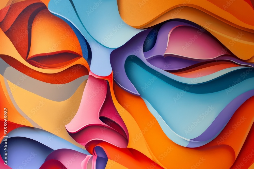 Aufkleber This intriguing abstract artwork features a complex interplay of layered shapes and diverse colors with smooth edges, creating an intricate and engaging visual experience.