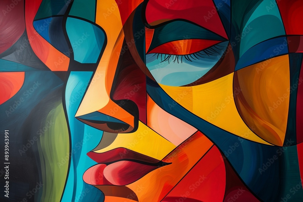 Poster This captivating geometric abstract artwork features a stunning array of vibrant colors and bold shapes, offering a modern and visually appealing composition.