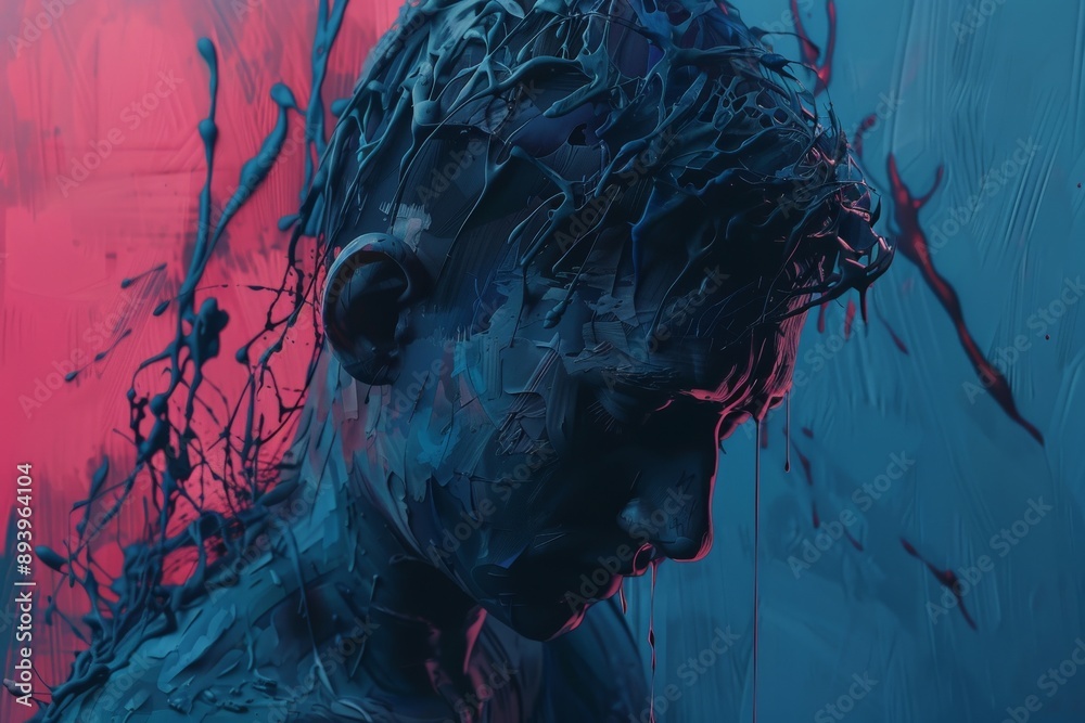 Aufkleber This dynamic abstract painting features a bold use of vibrant colors and intricate textures, creating a visually captivating piece that draws the viewer’s attention and evokes emotion.