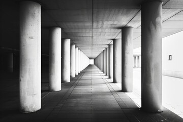This image showcases a symmetrical alignment of columns leading to a vanishing point, creating a striking perspective that draws the viewer's eye toward the distant horizon.