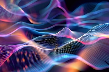 Abstract colorful waves forming from small particles flowing in cyberspace