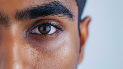 Close-up of a man's eyes, focusing on emotion and intensity, representing visual storytelling and diverse representation.