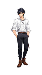 Fototapeta premium anime cartoon office man wearing white shirt transparent background