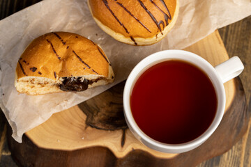 sweet dessert for tea with soft chocolate filling