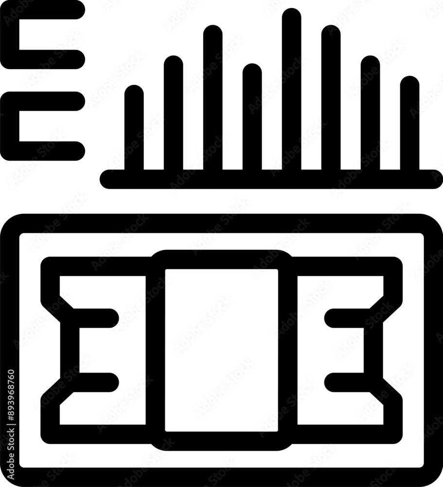 Poster black and white icon of a cpu chip processing data and displaying a performance graph
