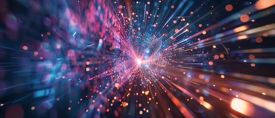 Fototapeta premium Abstract digital data tunnel Glowing particles form a dynamic tunnel, Abstract digital data tunnel Glowing particles form a dynamic tu
