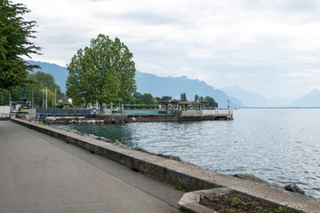 Panorama of town of Vevey and Lake Geneva,  Switzerland