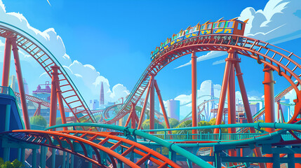 Obraz premium Artistic Style Cartoon Style Roller Coaster Aspect 16:9
