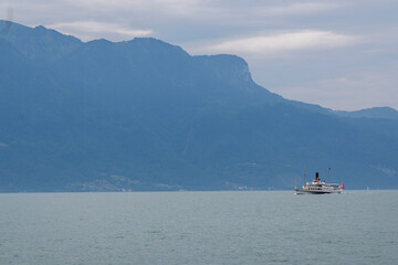 Panorama of town of Vevey and Lake Geneva,  Switzerland