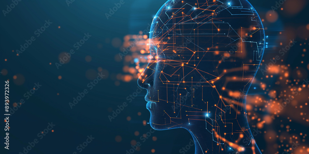 Poster artificial intelligence is forming a network inside a human head