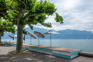 Panorama of town of Vevey and Lake Geneva,  Switzerland