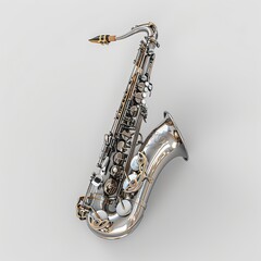 Silver saxophone isolated on white background.