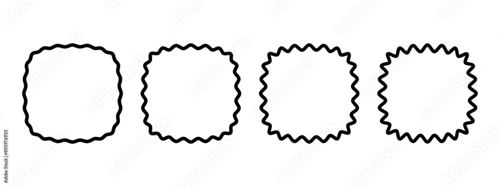 Wall mural squares with rounded corners or squircles with wavy borders. simple wiggly geometric shapes isolated