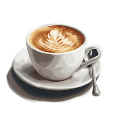 A Cup of Cappuccino Coffee Drink No Background Perfect for Print on Demand T Shirt Design Merch