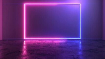 Obraz premium Abstract art installation featuring neon lights and geometric shapes set against a dark backdrop. Minimalist design that emphasizes color and form.
