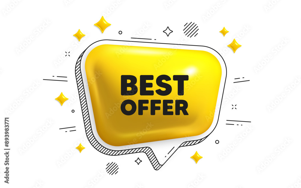 Sticker best offer tag. chat speech bubble 3d icon. special price sale sign. advertising discounts symbol. b