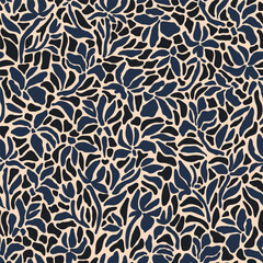 Hand drawn minimal abstract organic shapes pattern. Collage cut out contemporary print. Modern floral background. Naive art mosaic wallpaper