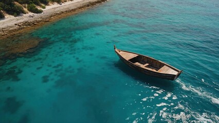 Fototapeta premium Top view of the sea and fishing boats