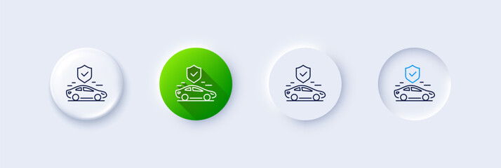 Transport insurance line icon. Neumorphic, Green gradient, 3d pin buttons. Car risk coverage sign. Vehicle protection symbol. Line icons. Neumorphic buttons with outline signs. Vector