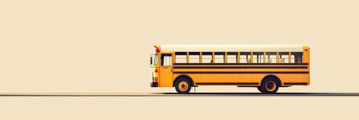 A yellow school bus is driving down the road. The bus is the main focus of the image, and it is a school bus