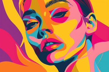 Abstract portrait of a woman with closed eyes, colorful, vibrant, modern art style.