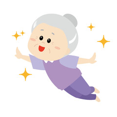 キラキラしている飛んでいる元気なシニア女性