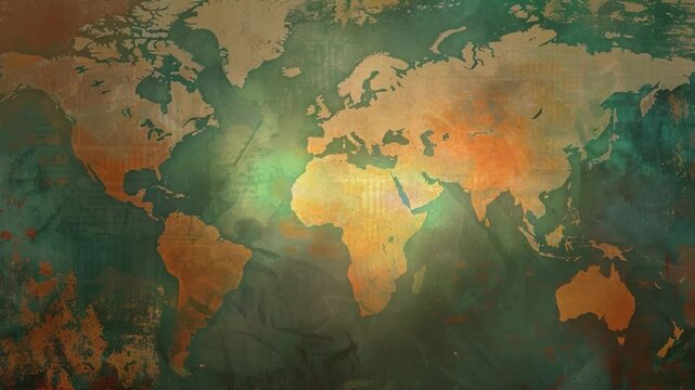 An illuminated world map highlighting continents with vibrant colors, symbolizing global connectivity and the diverse cultures and landscapes that make up our planet.