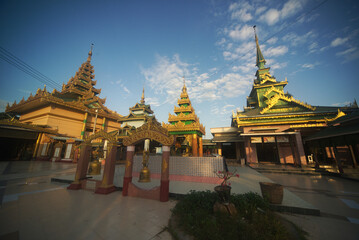Fototapeta premium Architecture and buildings inside Shwe Myethman Temple It is here that the Shwe Myethman Buddha with golden spectacles is enshrined.