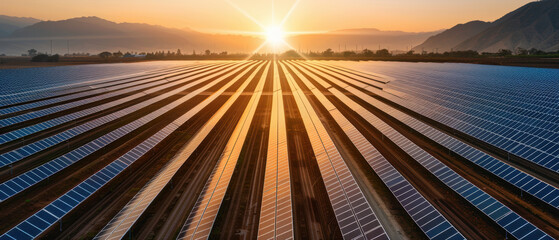 Obraz premium Solar farm powering a city, renewable energy adoption, reducing oil reliance